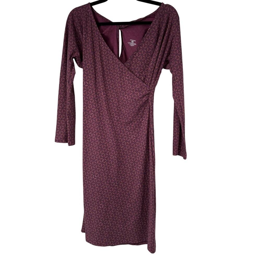 Patagonia Organic Cotton Long Sleeve Dress Geometric Print Purple Size L